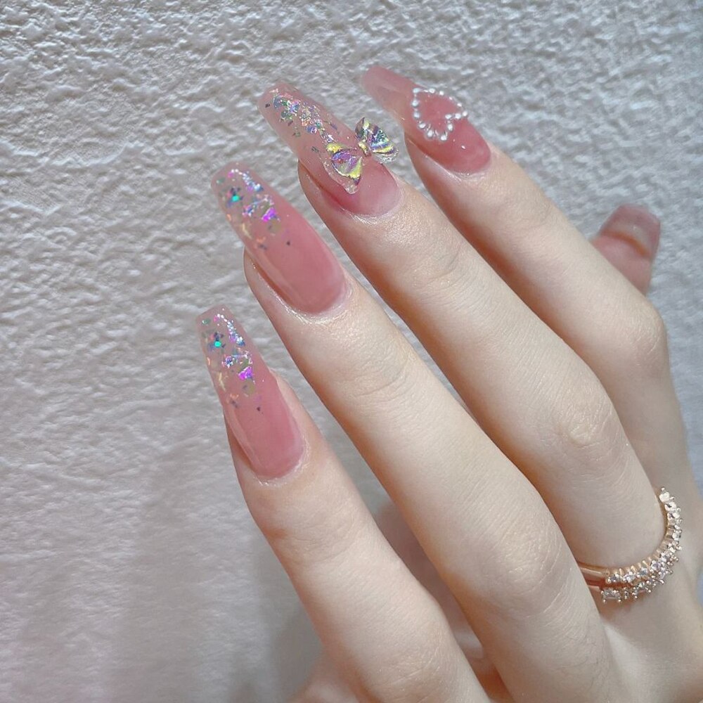 24pcs Rhinestone Design Fake Nails Shiny Bridal Women Lady party nail DIy Decorations Press On nail Tips False Nail Patch 733938