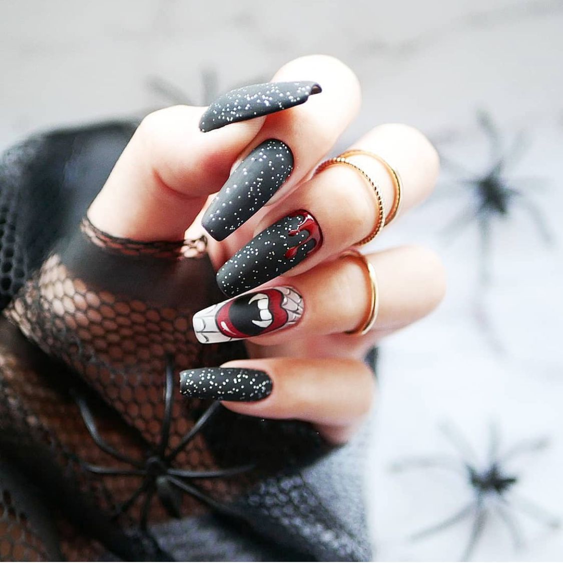 24pcs/Set Long Fake Nails Halloween Christmas Elk Press On False Nail Advanced Nail Art Wearable Funny Spider DIY Manicure Tools JP1247