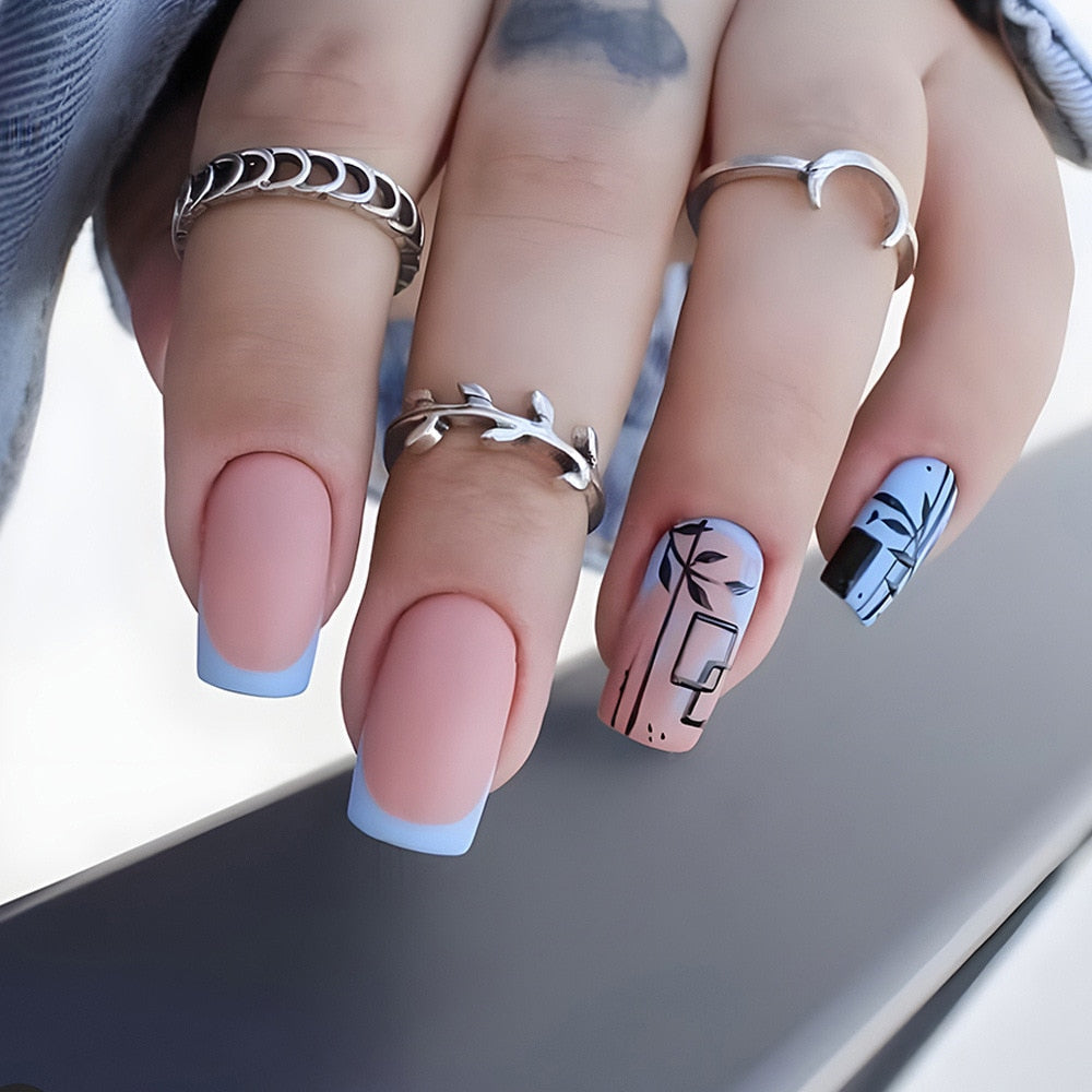 24pcs Silver glitter artificial fake nails with glue sweet cool y2k false nails with designs removeable french press on nails DY459