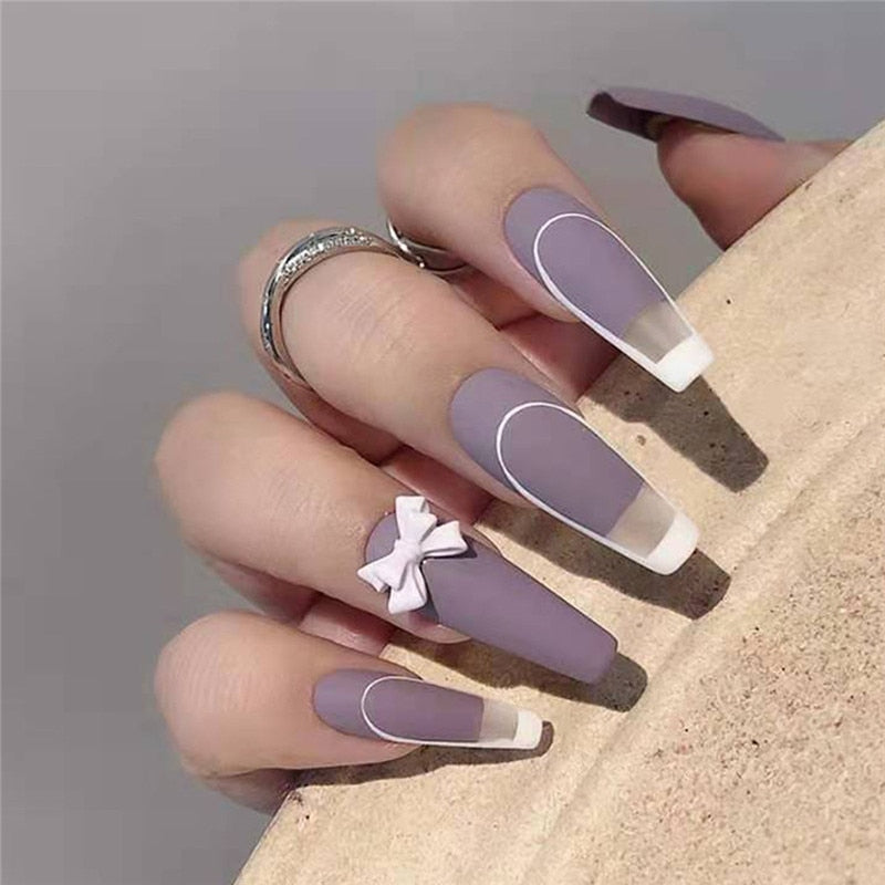 24pcs Simple Style Nail Art Colorful Lines Fake Nails In Shape Of Water Drop Press On False Nails With Glue DIY Nail Art Tips JP1352