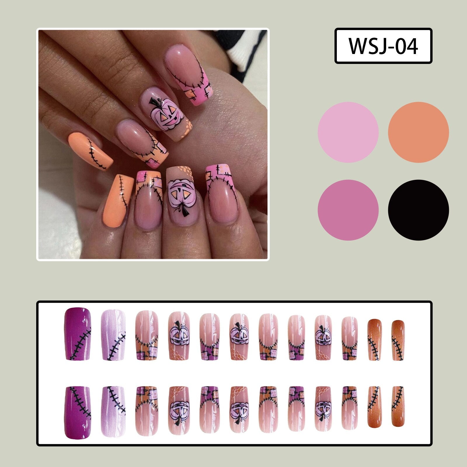 24pcs Sweet Cool Pink Black False Nails Halloween Skull Batch Pattern Design Press On Nail Patch Wearable Artificial Nail Tips 3