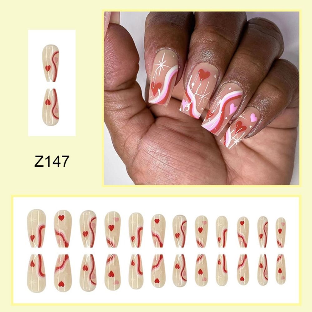 24pcs Wearable Fake Nails Blue Smudged Medium Long Coffin Gold Foil False Nails Full Cover Nail Tips Set Press On Nails DIY Tool 10