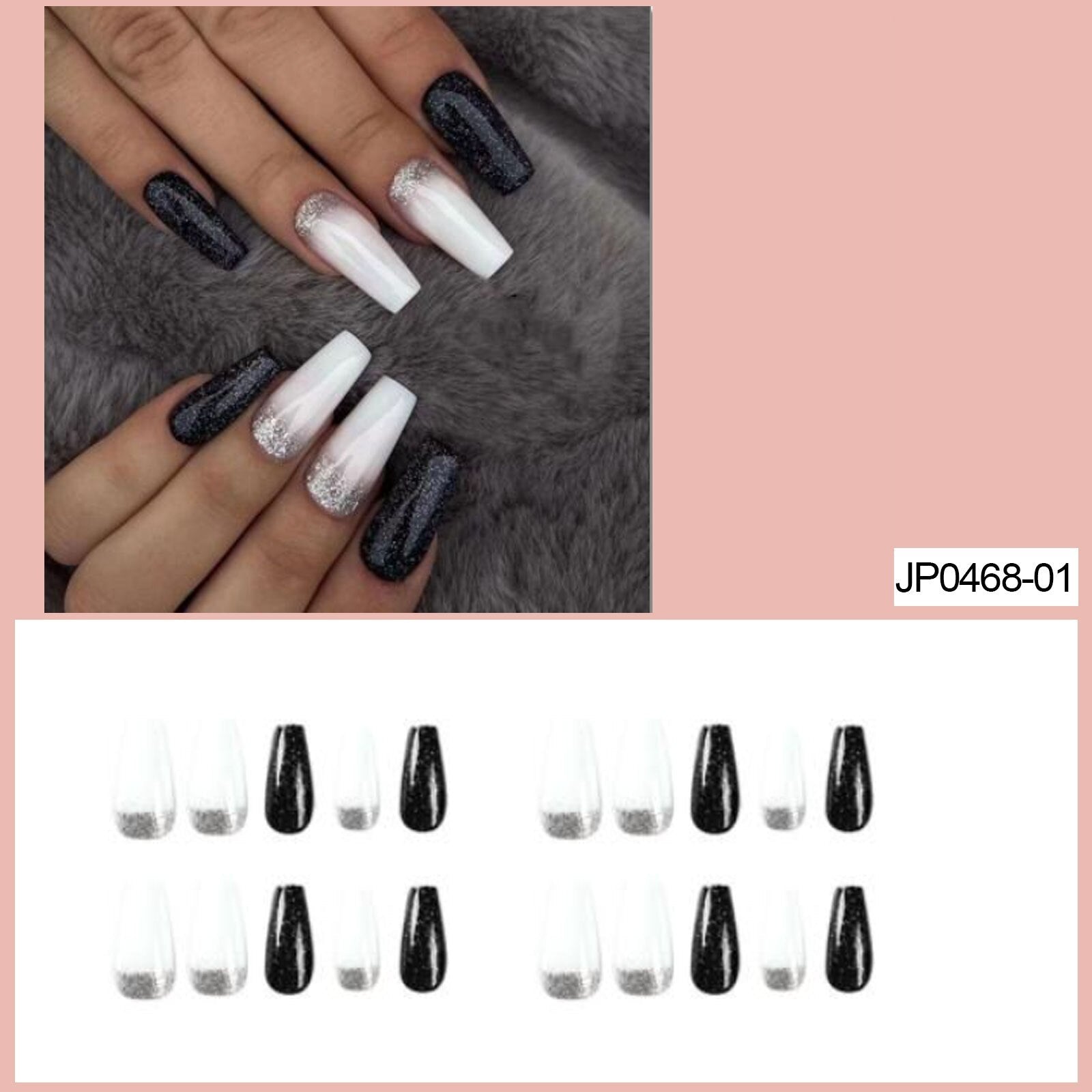 24pcs Wearable Fake Nails Blue Smudged Medium Long Coffin Gold Foil False Nails Full Cover Nail Tips Set Press On Nails DIY Tool 9