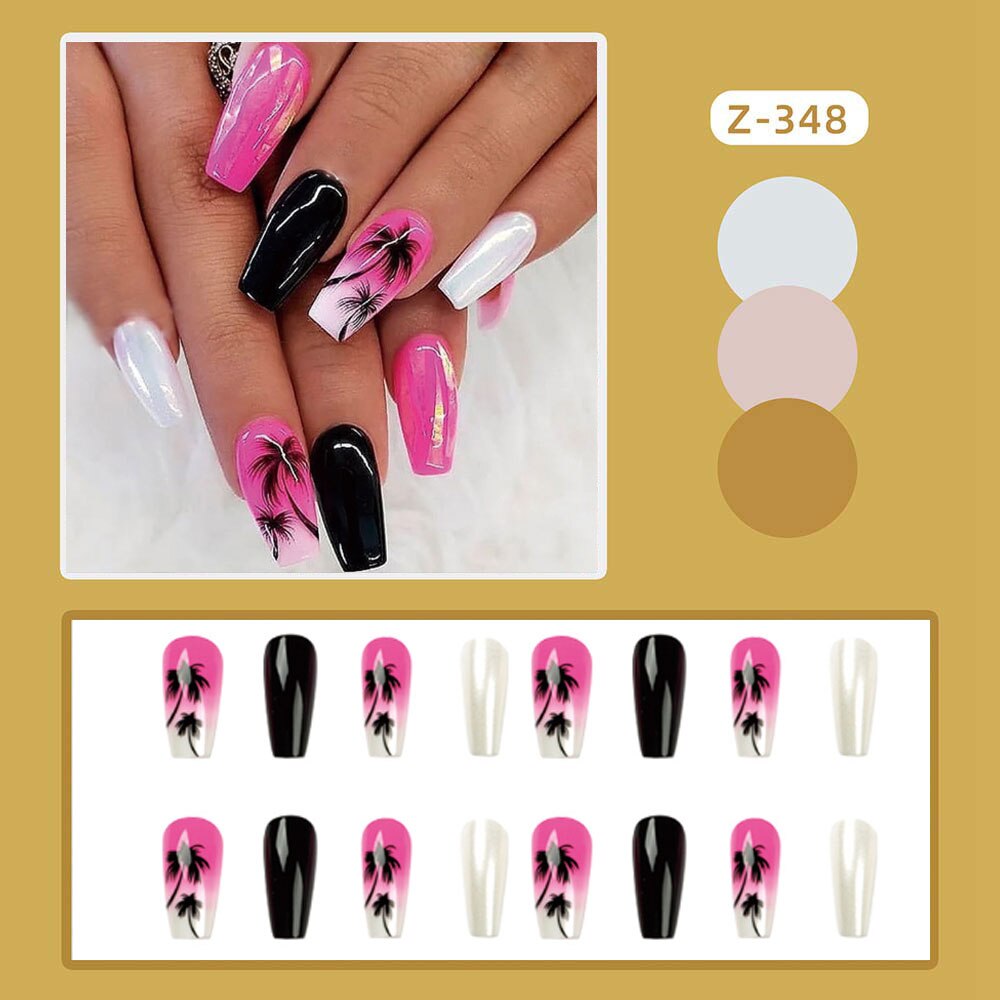 24pcs Wearable Fake Nails Blue Smudged Medium Long Coffin Gold Foil False Nails Full Cover Nail Tips Set Press On Nails DIY Tool 3