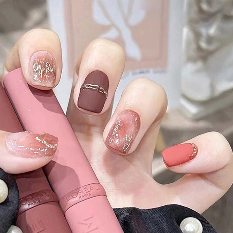 24pcs Wearable Pink Press On Fake Nails Tips With Glue false nails design Butterfly Lovely Girl false nails With Wearing Tools 702