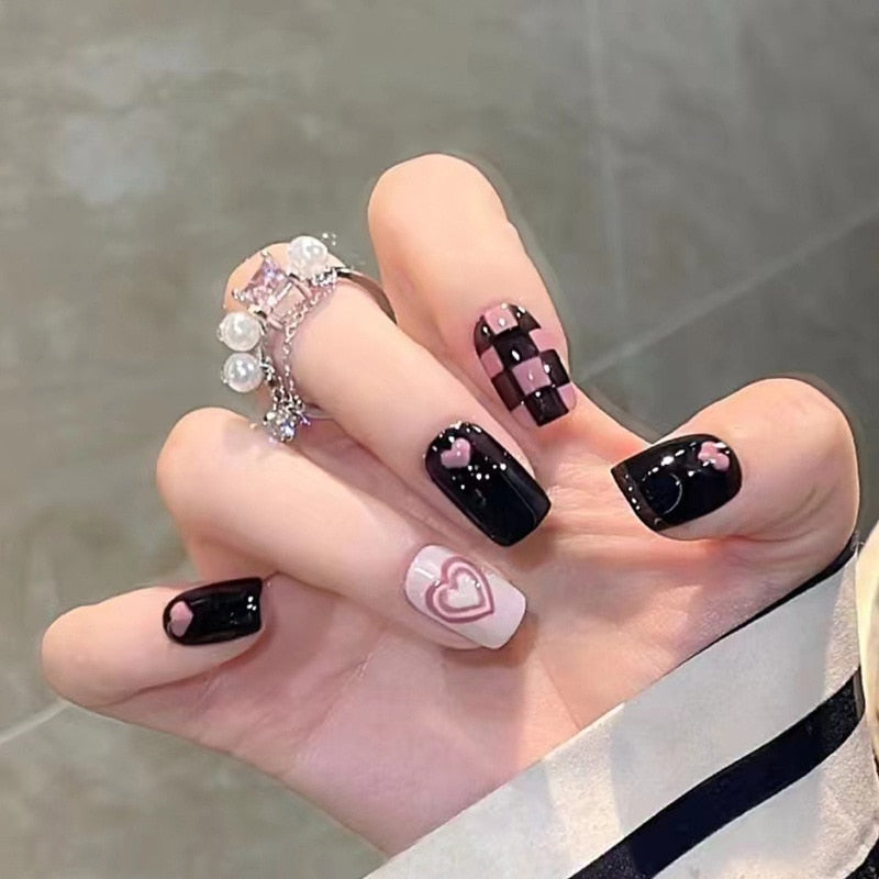 24pcs Wearable Pink Press On Fake Nails Tips With Glue false nails design Butterfly Lovely Girl false nails With Wearing Tools 668