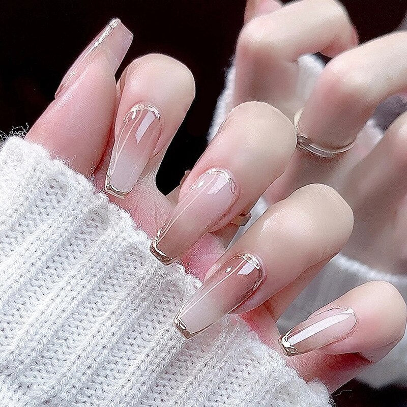 24pcs Wearable Pink Press On Fake Nails Tips With Glue false nails design Butterfly Lovely Girl false nails With Wearing Tools 712