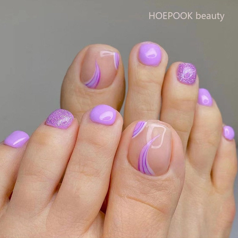 24pcs Wine Red Grid Seamless Removable Fake Toe Nails Reusable Acrylic Press On Nail Tips Full Cover Waterproof False Toenails Fake Toenails-JP1635