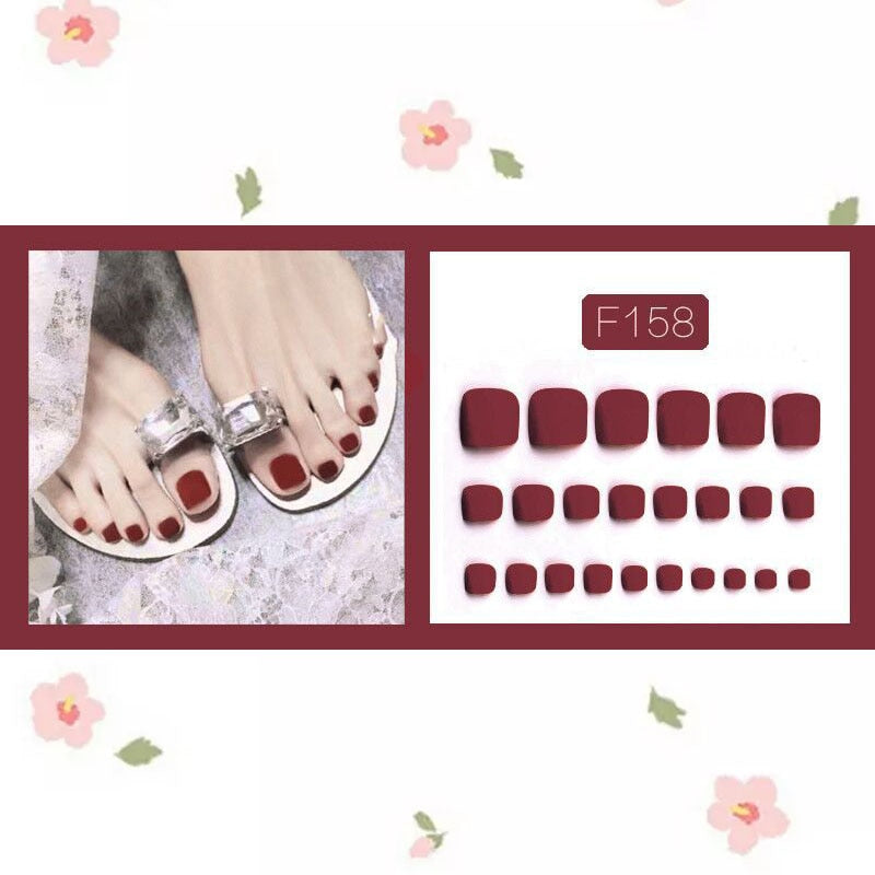 24pcs/box Fake Toenails With Designs Artificial Press On Nail Tips Full Cover Over Head False Nails With Glue Nail Art For Girls Style 37