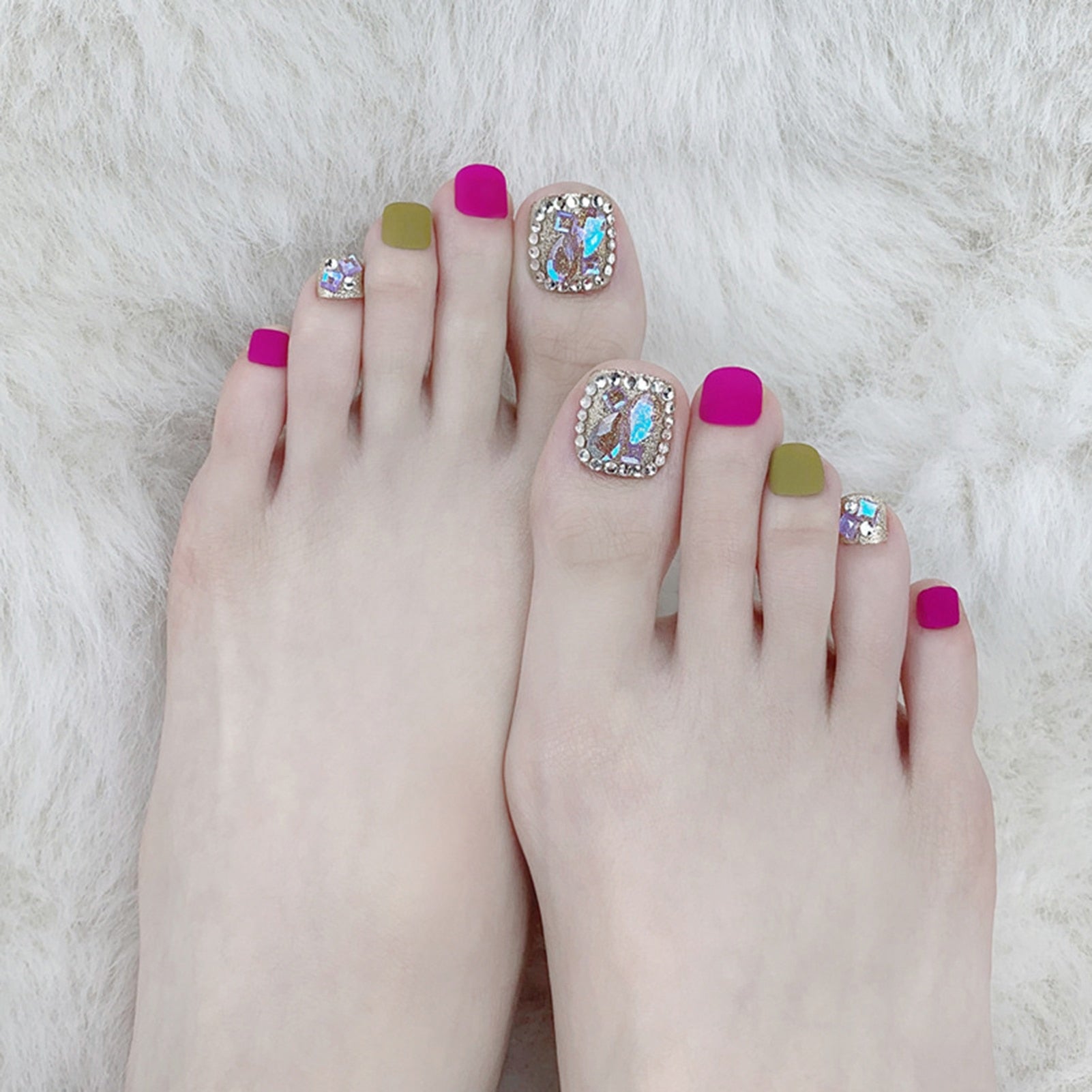 24pcs/box Fake Toenails With Designs Artificial Press On Nail Tips Full Cover Over Head False Nails With Glue Nail Art For Girls Style 29