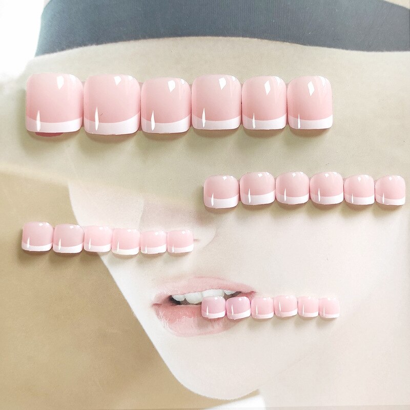 24pcs/box Fake Toenails With Designs Artificial Press On Nail Tips Full Cover Over Head False Nails With Glue Nail Art For Girls Style 3