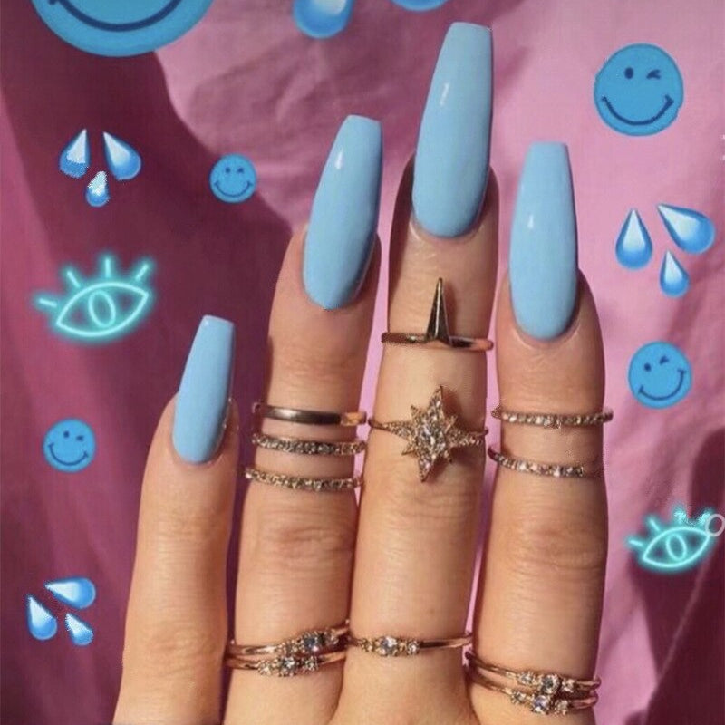 24pcs/box Printing Nails Patch MidLength Fake Nails With Design Full Cover Acrylic Press On Nails Long Artifical Nails With Glue 467