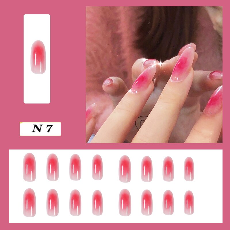 24pcs false nails matte Green Nails Patch with glue Removable Long Paragraph Fashion Manicure press on Nail tips N 7