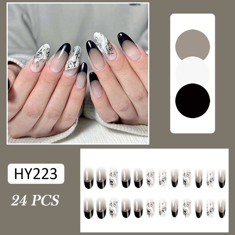 24pcs false nails matte Green Nails Patch with glue Removable Long Paragraph Fashion Manicure press on Nail tips N 28