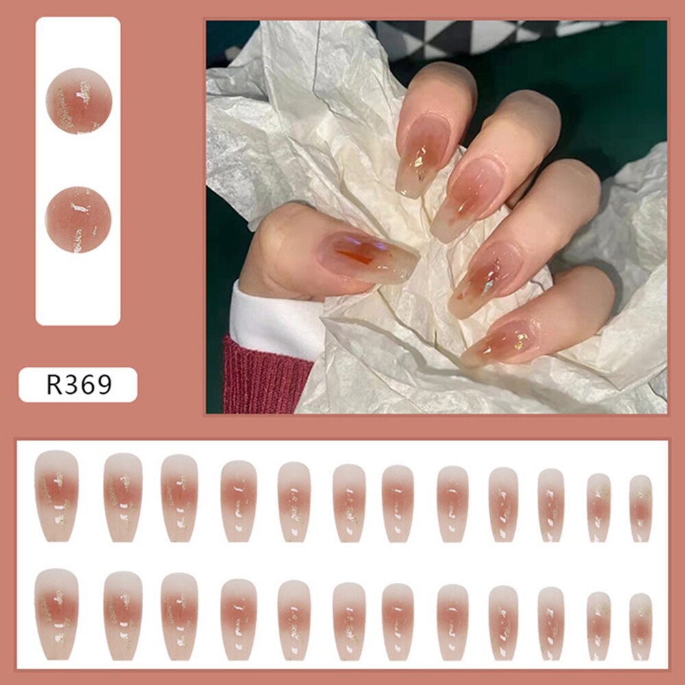 24pcs false nails matte Green Nails Patch with glue Removable Long Paragraph Fashion Manicure press on Nail tips N 22