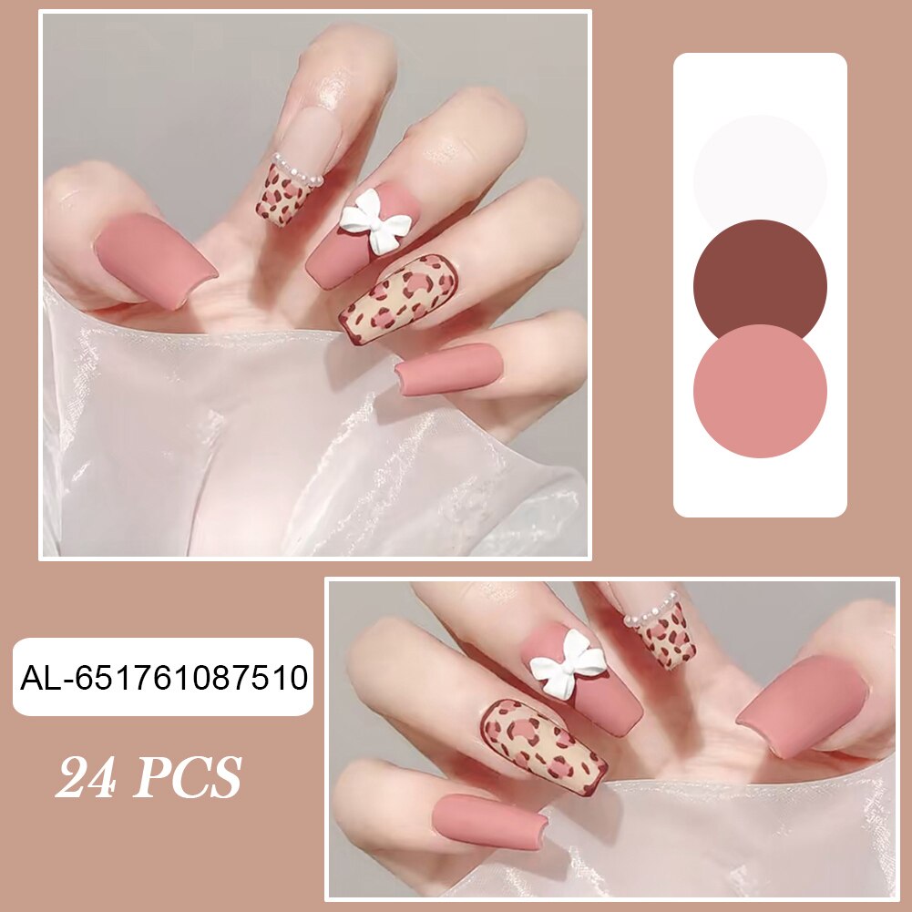 24pcs false nails matte Green Nails Patch with glue Removable Long Paragraph Fashion Manicure press on Nail tips N 6