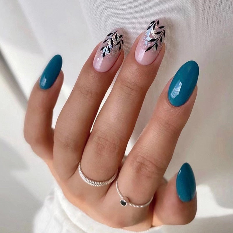 24pcs false nails with almond head French artificial nails with glue Long Paragraph Manicure full cover Stiletto press on nails 1950