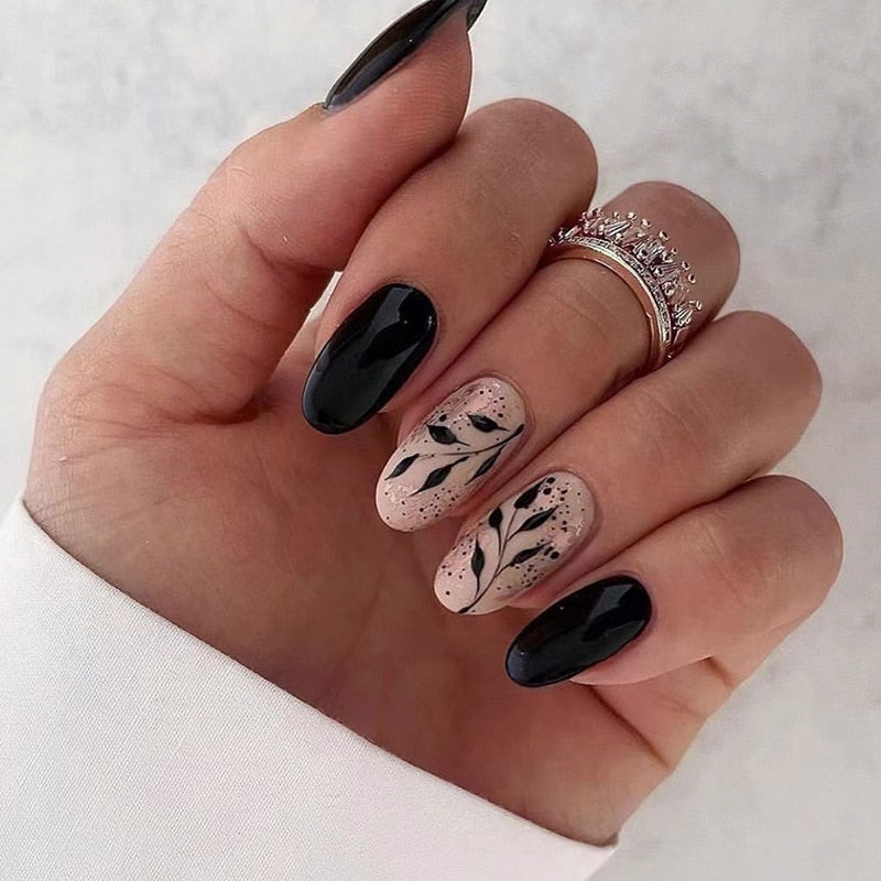 24pcs false nails with almond head French artificial nails with glue Long Paragraph Manicure full cover Stiletto press on nails 929