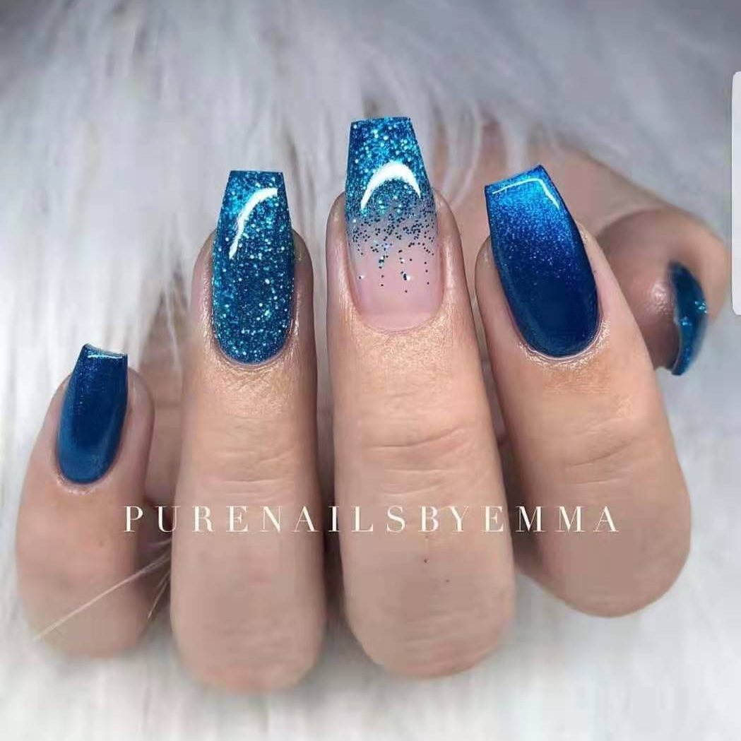 24pcs removeable false nails with glue Ballet nails with designs Gradient Shinny brown press on nails coffin glitter fake nails W1