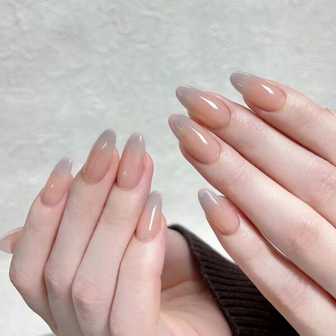 24pcs removeable false nails with glue Ballet nails with designs Gradient Shinny brown press on nails coffin glitter fake nails JIA-057