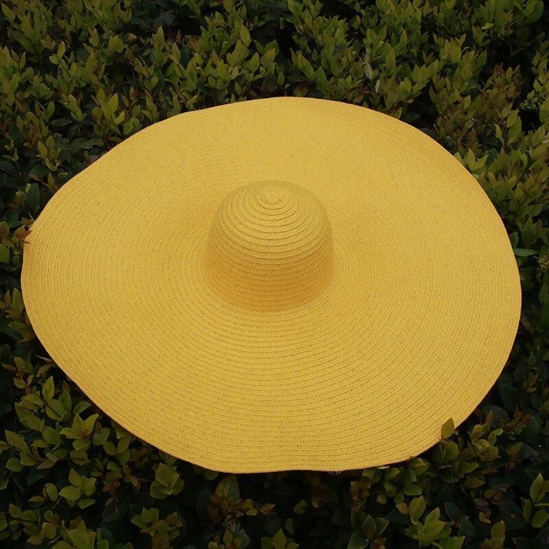 25CM Wide Brim Oversized Beach Hats For Women Large Straw Hat UV Protection Foldable Sun Shade Hat Wholesale Dropshipping yellow