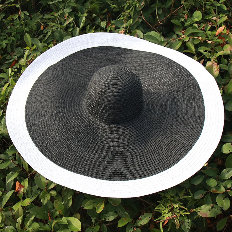 25CM Wide Brim Oversized Beach Hats For Women Large Straw Hat UV Protection Foldable Sun Shade Hat Wholesale Dropshipping black white