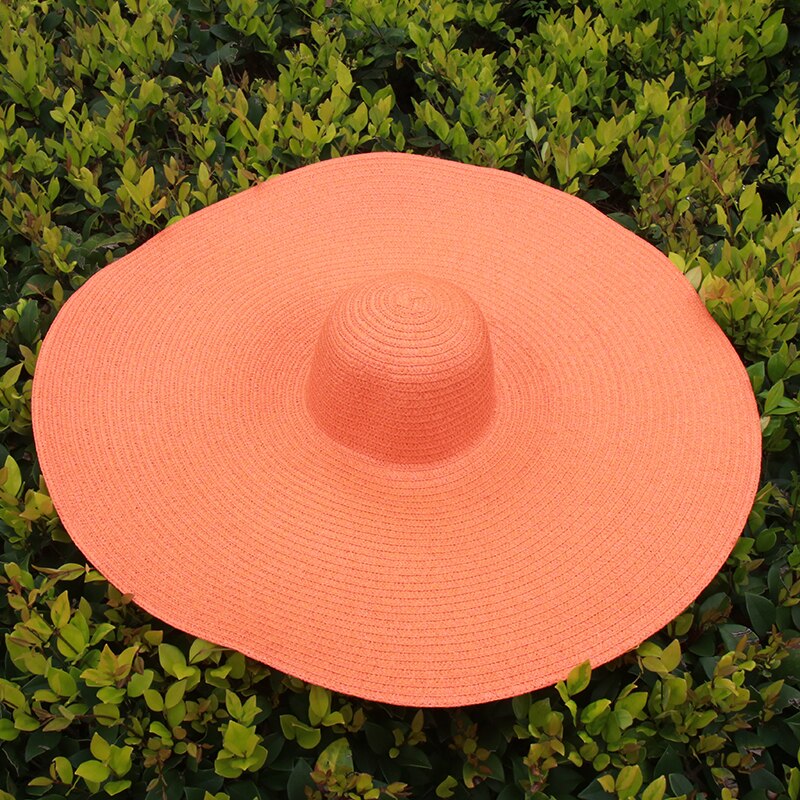 25CM Wide Brim Oversized Beach Hats For Women Large Straw Hat UV Protection Foldable Sun Shade Hat Wholesale Dropshipping orange