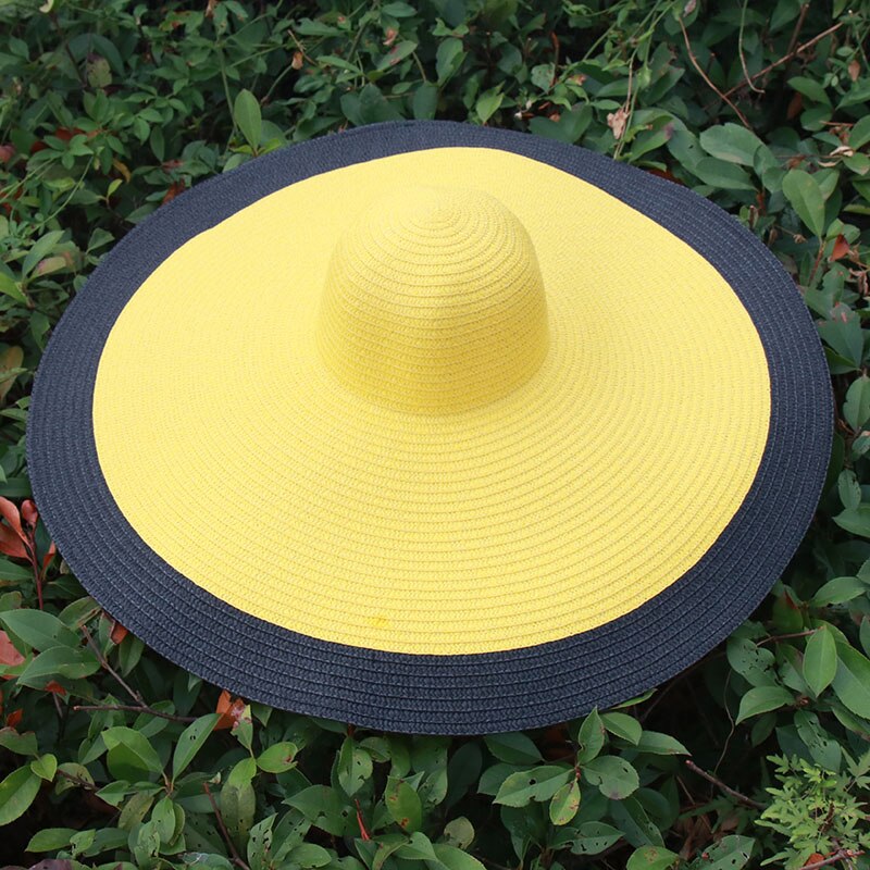 25CM Wide Brim Oversized Beach Hats For Women Large Straw Hat UV Protection Foldable Sun Shade Hat Wholesale Dropshipping yellow black