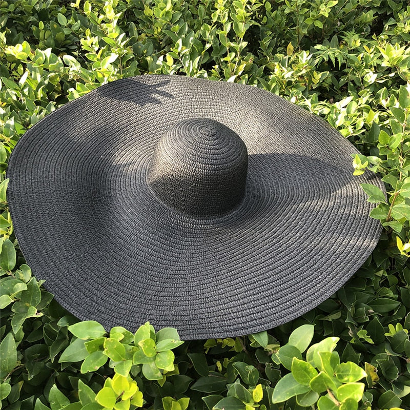 25CM Wide Brim Oversized Beach Hats For Women Large Straw Hat UV Protection Foldable Sun Shade Hat Wholesale Dropshipping black