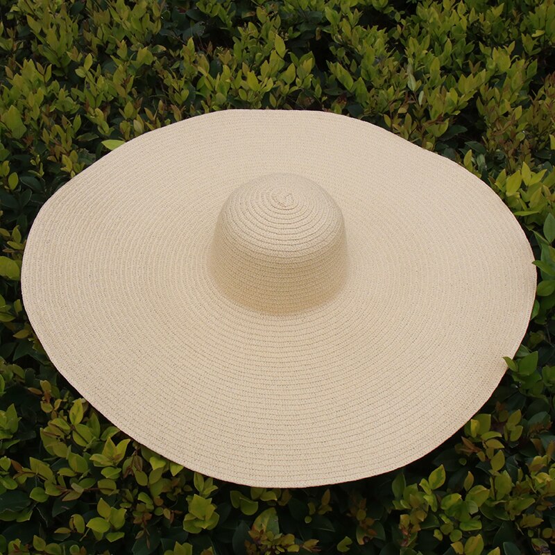 25CM Wide Brim Oversized Beach Hats For Women Large Straw Hat UV Protection Foldable Sun Shade Hat Wholesale Dropshipping dark beige