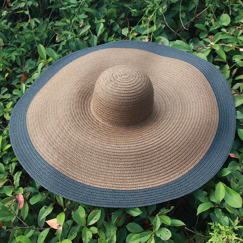 25CM Wide Brim Oversized Beach Hats For Women Large Straw Hat UV Protection Foldable Sun Shade Hat Wholesale Dropshipping coffee black