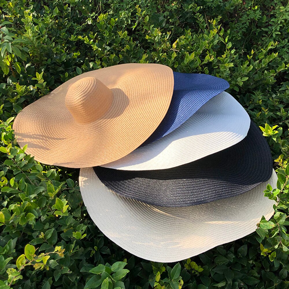 25CM Wide Brim Oversized Beach Hats For Women Large Straw Hat UV Protection Foldable Sun Shade Hat Wholesale Dropshipping