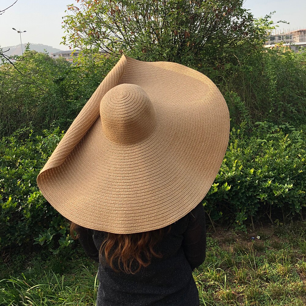 25CM Wide Brim Oversized Beach Hats For Women Large Straw Hat UV Protection Foldable Sun Shade Hat Wholesale Dropshipping