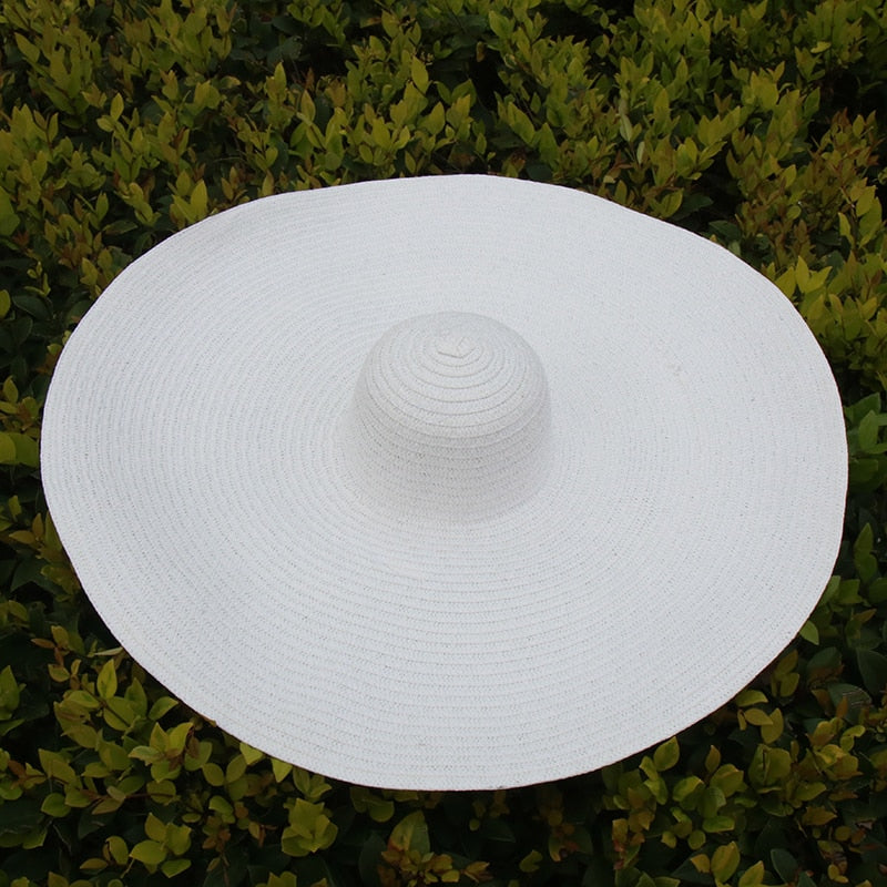 25CM Wide Brim Oversized Beach Hats For Women Large Straw Hat UV Protection Foldable Sun Shade Hat Wholesale Dropshipping white