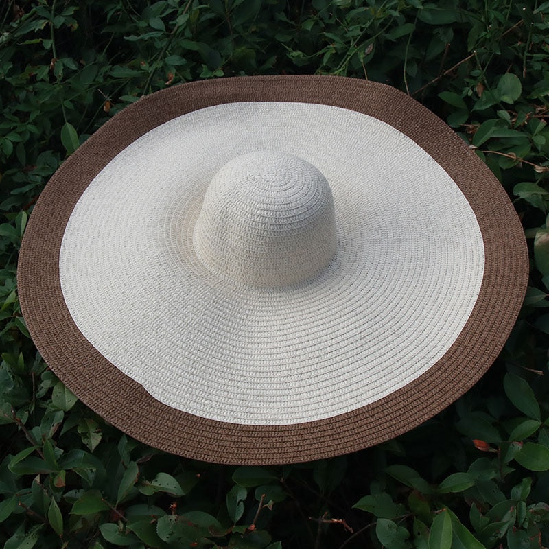 25CM Wide Brim Oversized Beach Hats For Women Large Straw Hat UV Protection Foldable Sun Shade Hat Wholesale Dropshipping beige coffee