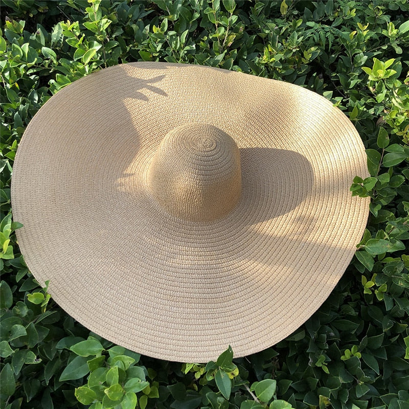 25CM Wide Brim Oversized Beach Hats For Women Large Straw Hat UV Protection Foldable Sun Shade Hat Wholesale Dropshipping camel
