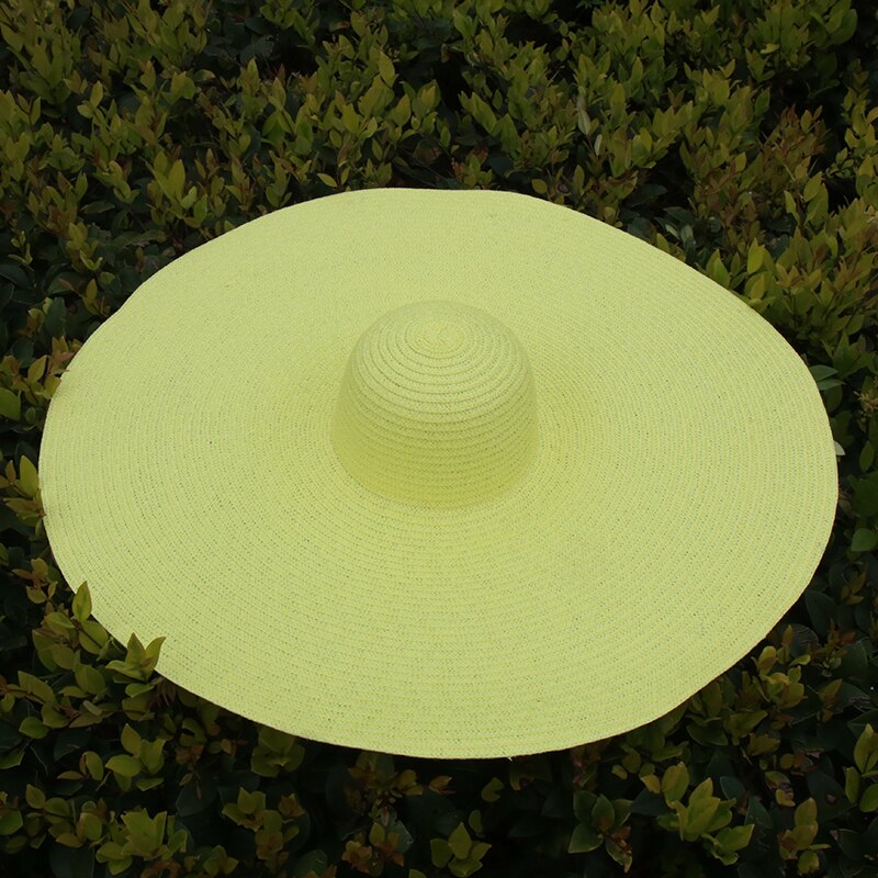 25CM Wide Brim Oversized Beach Hats For Women Large Straw Hat UV Protection Foldable Sun Shade Hat Wholesale Dropshipping Fluorescent yellow