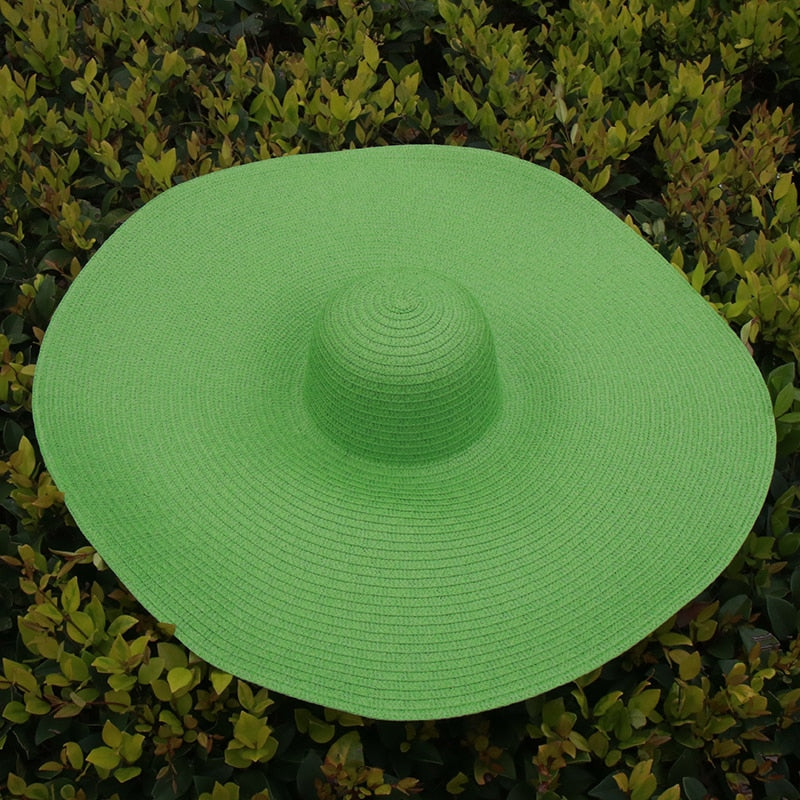 25CM Wide Brim Oversized Beach Hats For Women Large Straw Hat UV Protection Foldable Sun Shade Hat Wholesale Dropshipping green