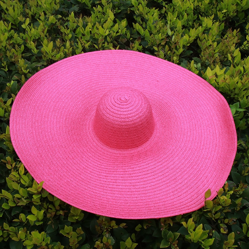 25CM Wide Brim Oversized Beach Hats For Women Large Straw Hat UV Protection Foldable Sun Shade Hat Wholesale Dropshipping rose