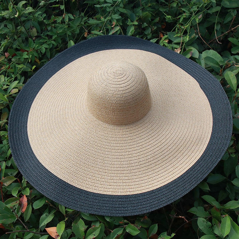 25CM Wide Brim Oversized Beach Hats For Women Large Straw Hat UV Protection Foldable Sun Shade Hat Wholesale Dropshipping camel black