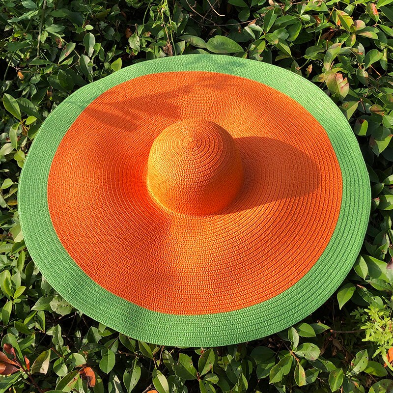 25CM Wide Brim Oversized Beach Hats For Women Large Straw Hat UV Protection Foldable Sun Shade Hat Wholesale Dropshipping orange green