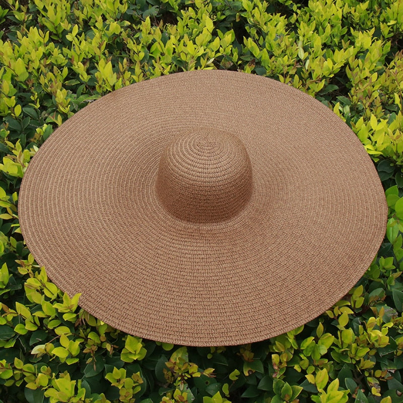 25CM Wide Brim Oversized Beach Hats For Women Large Straw Hat UV Protection Foldable Sun Shade Hat Wholesale Dropshipping coffee