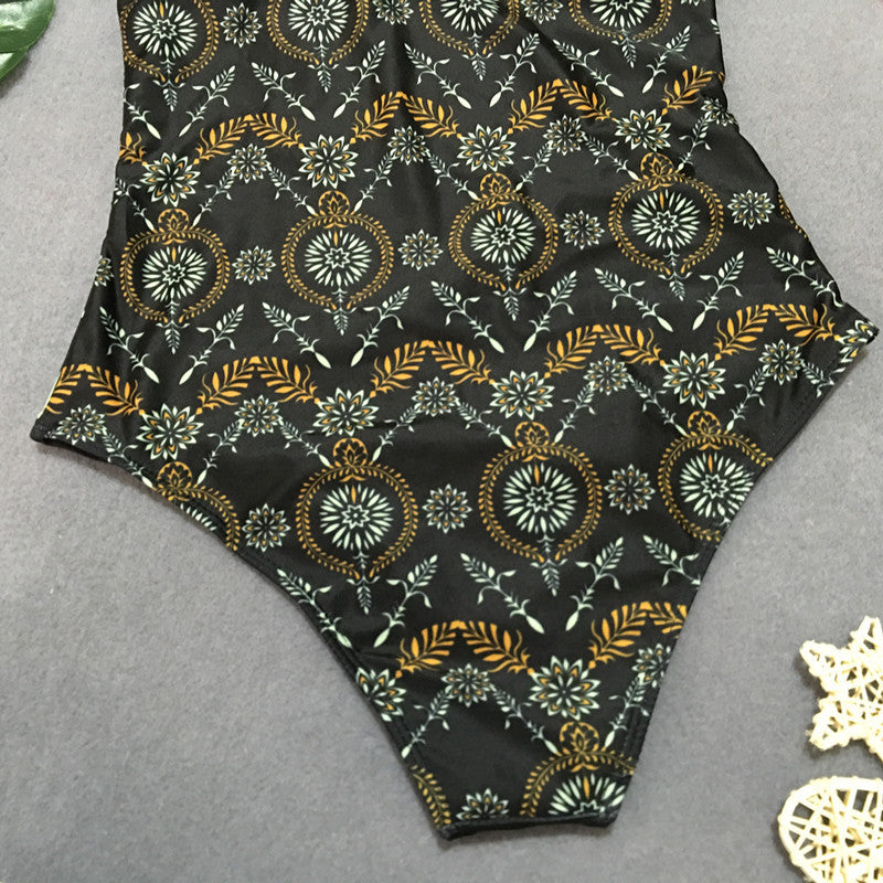 Retro print bikini one-piece swimsuit