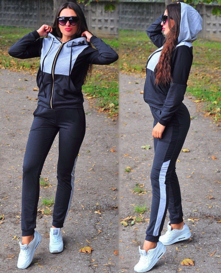 2Pcs Set Women Sport Tracksuit Zipper Hoodies Sweatshirt Pants Set Jogger Sport Wear Ladies Casual Sweat Spring Streetwear Suit Navy Blue