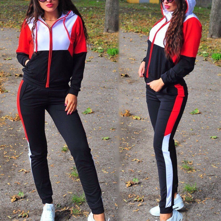 2Pcs Set Women Sport Tracksuit Zipper Hoodies Sweatshirt Pants Set Jogger Sport Wear Ladies Casual Sweat Spring Streetwear Suit Black