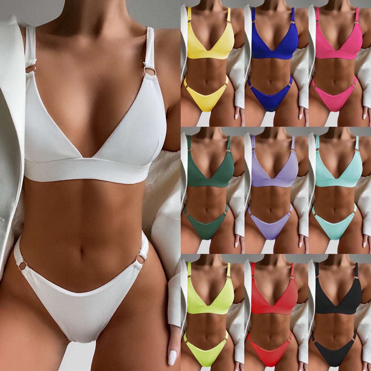 Pit Bikini Traje de baño de círculo pequeño de color sólido