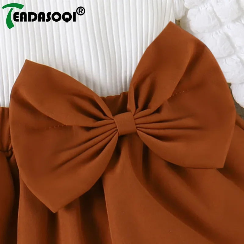 3-24M Newborn Baby Girl Clothes Sets Plaid Bubble Pit Long Sleeve Tops+Bowknot Layered Short Skirt 2Pcs Sets Kids Girls Outfits