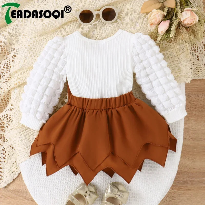 3-24M Newborn Baby Girl Clothes Sets Plaid Bubble Pit Long Sleeve Tops+Bowknot Layered Short Skirt 2Pcs Sets Kids Girls Outfits