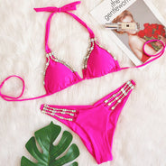 3 Colors Sexy Bikini Rhinestone Chain Swimwear - Swimsuit Halter Bikin ...