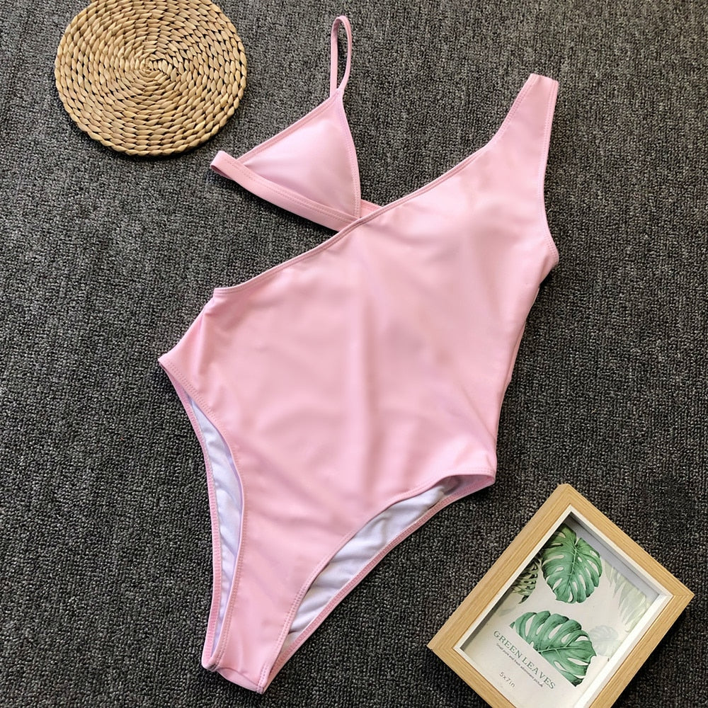 3 Colors Sexy One Piece Swimsuit Swimwear - Hollow Solid One-piece Bathing Suit Beachwear Banadores Mujer Pink